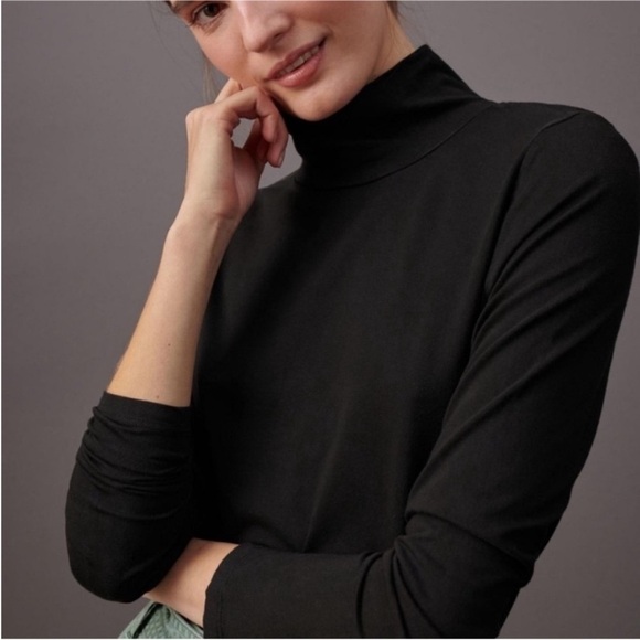 NWT By Anthropologie Turtleneck Long Sleeve Tee Lightweight Black XL - Picture 1 of 8